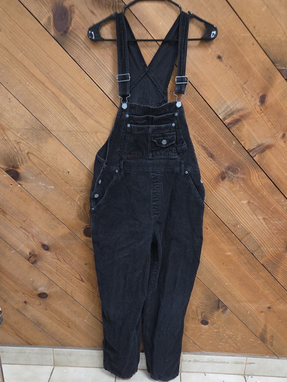 Squeeze Corduroy Overalls Womens M Black Carpenter Y2K Grunge Wide Leg Retro - Picture 1 of 12